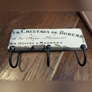 Vintage French Antique Style Signboard Wall Hook Rack Cedar Mountain Studios